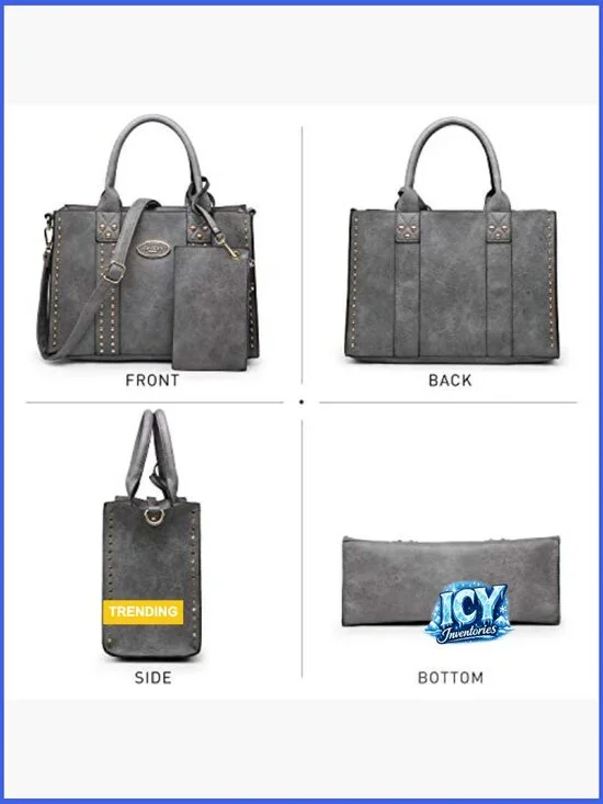 Faux Leather Tote Satchel Shoulder Bag Set with Wallet & Cosmetic Bag - Picture 3 of 7